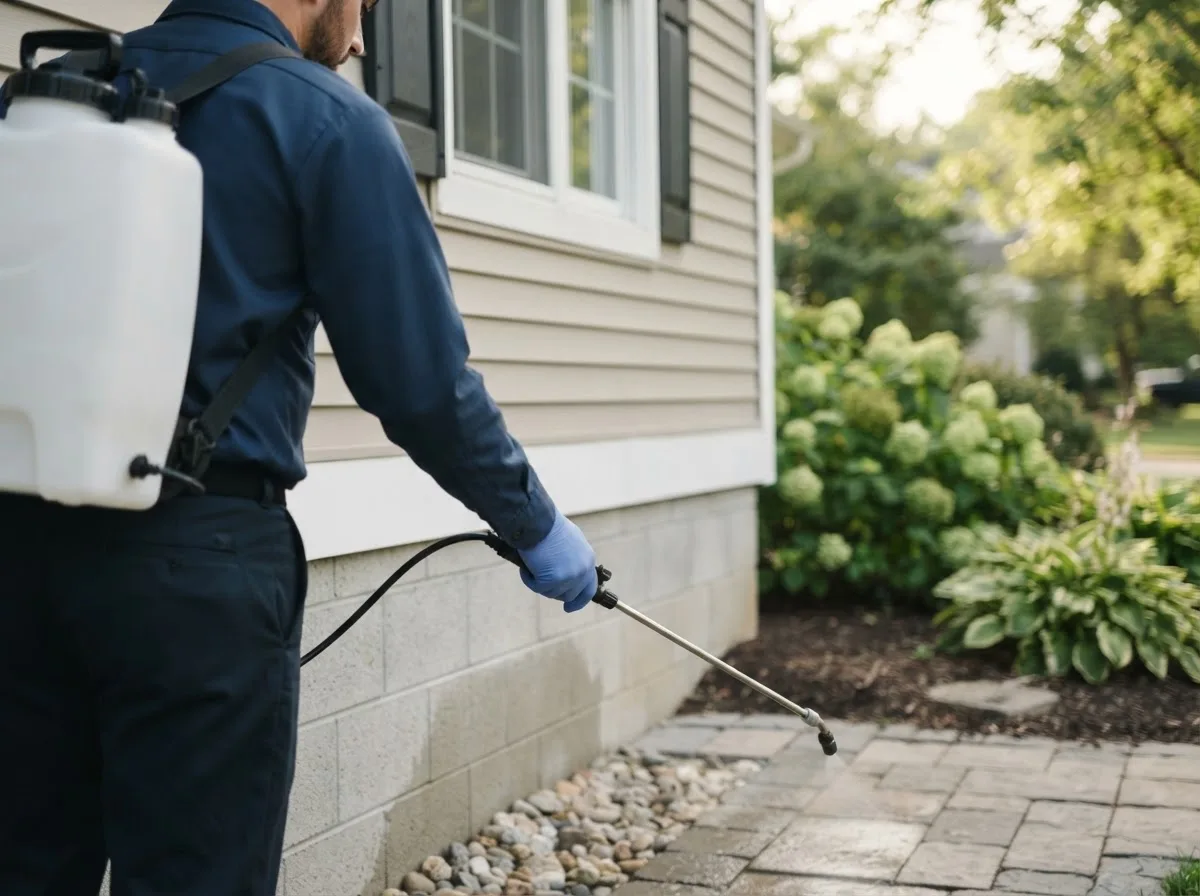 Pest control technician inspecting a home in Carpenter, IA